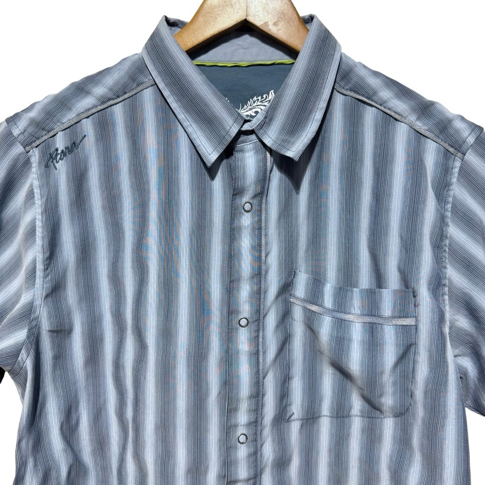 Prana Shirt Mens Large‎ Blue Button Snap Short Sleeve Modal Polyester
